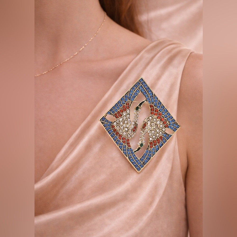 Eternal Balance Crystal Crane Brooch